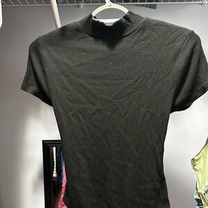 Black Ribbed mock turtleneck bodysuit